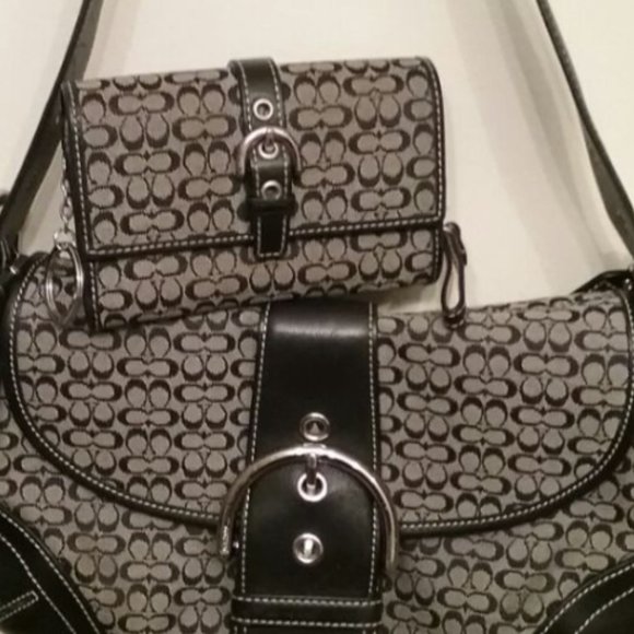 Coach Soho Hobo Grey/Black Handbag and Matching Wallet - Picture 1 of 1